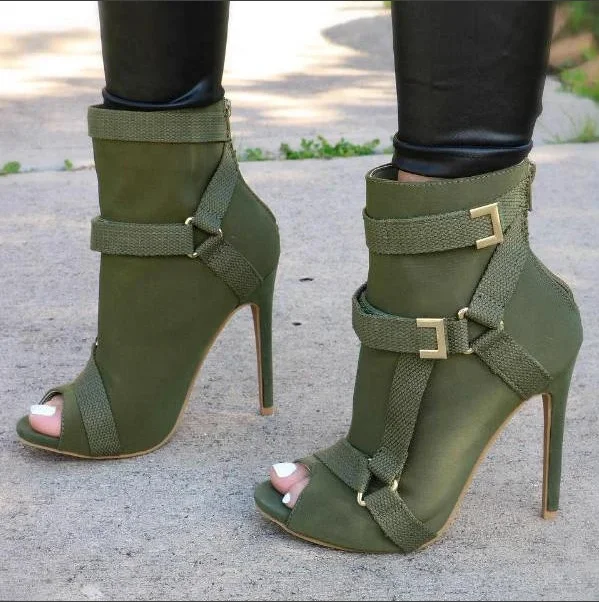 green open toe booties