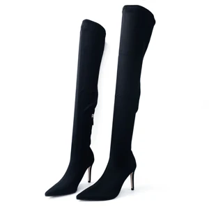 Big Sexy Booty Winter Autumn Black Pointed Head Women's High Long Boots Leather Thigh Over the Knee Ladies Pole Dance Shoes