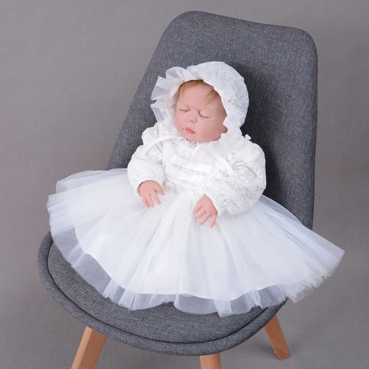 navy blue dress for baby girl Penelope Christening Gown & Bonnet at Baby Beau & Belle main image 0