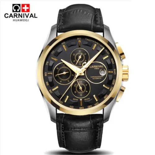 Amazon.com: TEINTOP Carnival Men's Watch Complications Power Reserve  Display Dual Time Zone (Black) : Clothing, Shoes & Jewelry