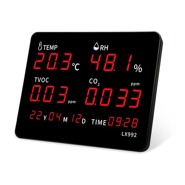 Temper and Humidity Meter Carbon Dioxide Indoor air Quality Formaldehyde Detection and Monitoring Instrument TVOC PM Me Clock