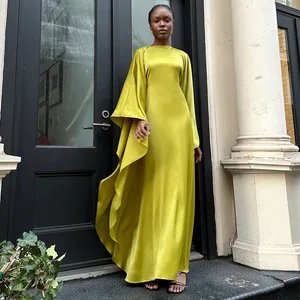 Satin Cloak Long Sleeve Loose Kaftan Maxi Dress for Women Fashion Elegant Ladies Club Party Long Dress