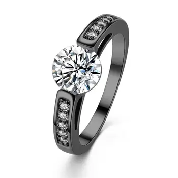Round Zircon Black Gold Ring Popular Ring Women Jewelry Diamond Ring