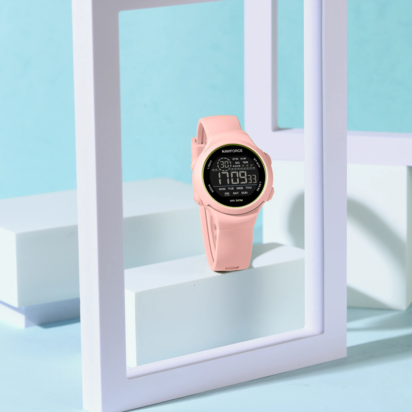 NAVIFORCE 7119 Watch for Woman Casual Waterproof Day and Date Display Silicone Strap Wristwatch LCD Digital Electronic Watches