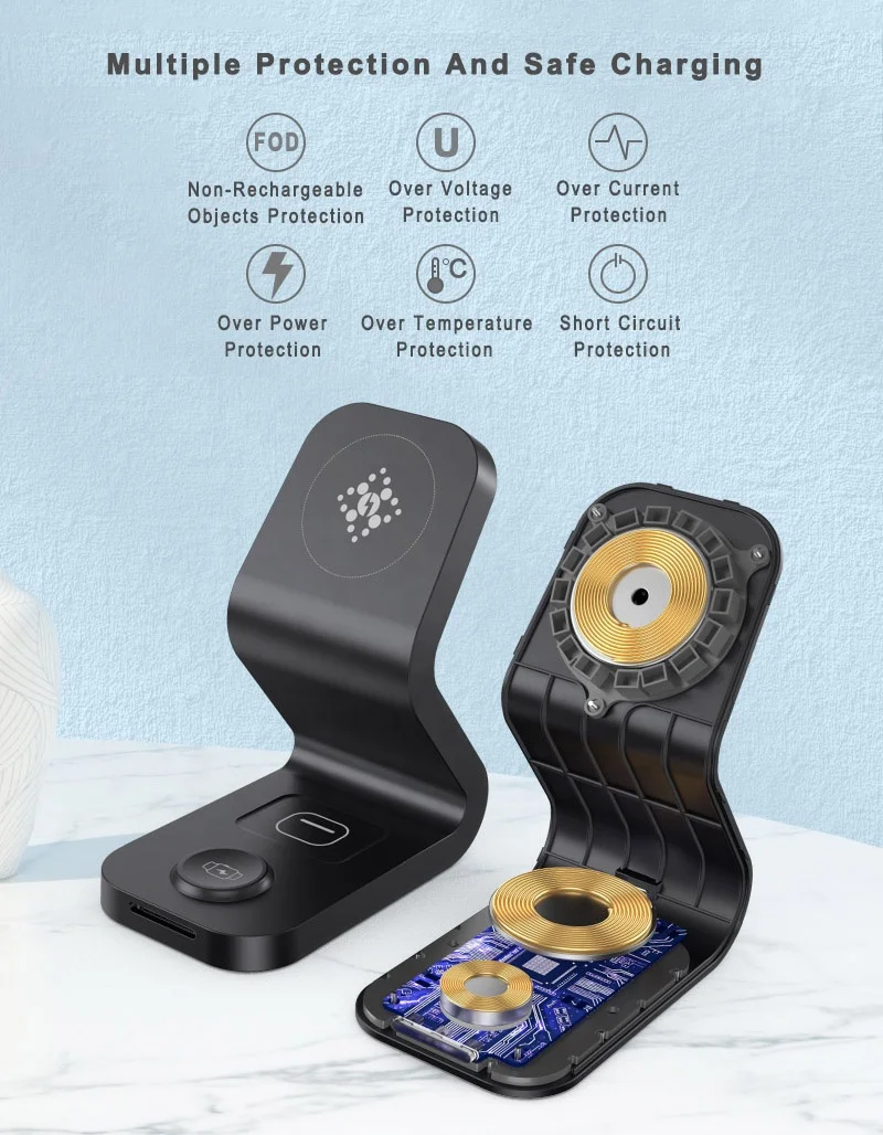 New Design 15w Mobile Phone Qi Fast Magnetic 3 In 1 Wireless Charger for iPhone 12 Mini Max Pro for Apple Watch Earphone