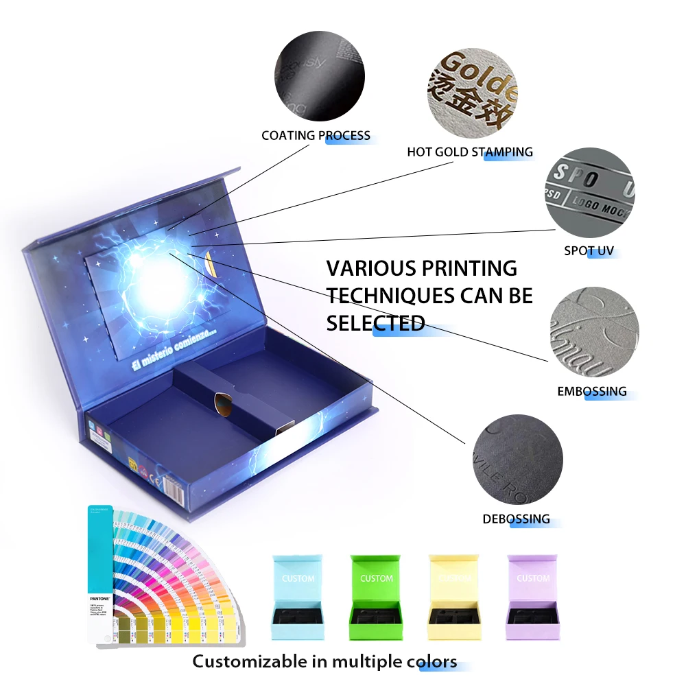 Tilpassede luksus-bokser i papp med klafflukk, spesiallagde brettbare bokser med magnetisk lukking, stive papirbokser, sammenleggbare grossist- og OEM-bokser med logo