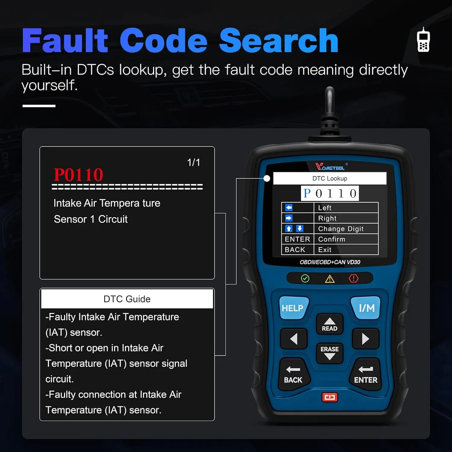 VDIAGTOOL VD30 OBD2 Scanner Automotive Code Reader Engine Check Diagnostic Scan Tool OBDII EOBD Scan Tool DTC Lookup