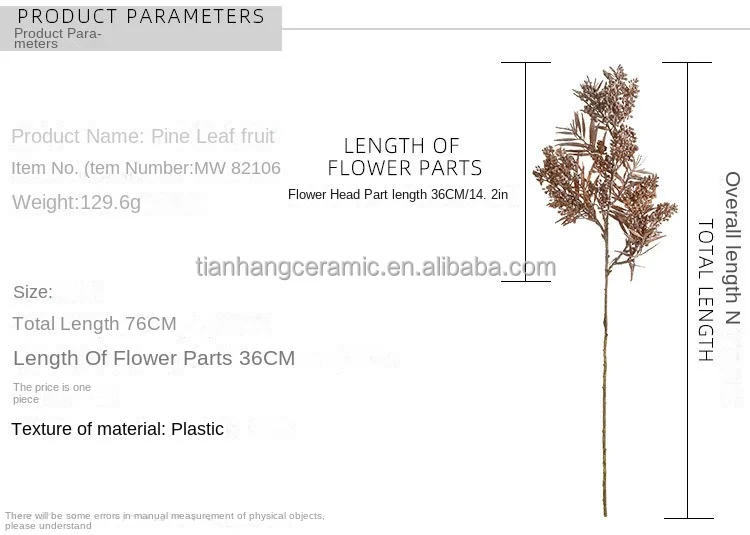 76 cm Venta al por mayor Flores artificiales Plantas de plástico artificiales Hojas de pino y piñas Decoración del hogar.jpg