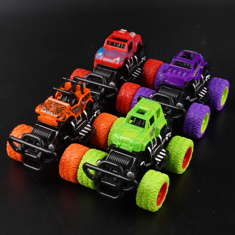Customizable Children Stunt Pull Back Truck Set Friction Racing High Speed Plastic Car Vehicle Deformation 4WD Car Toy