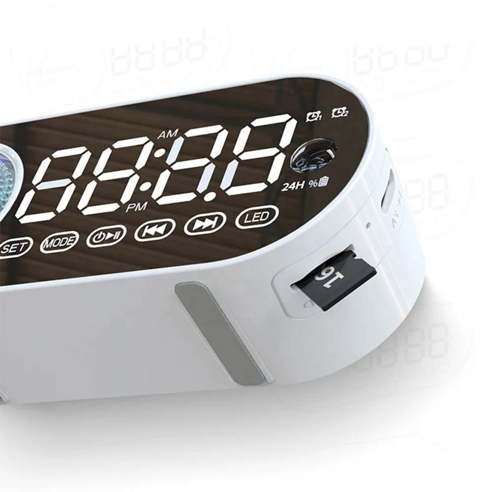 Mirror Desk Clock with BT Speaker Digital LED Colorful Light Desk Table FM Radio Alarm Clock Electronic Calendars 2023