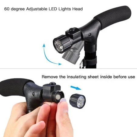 Men's Non-Slip Aluminum LED Adjustable Portable Walking Stick & Cane for Climbing Stairs and Rehabilitation Therapy