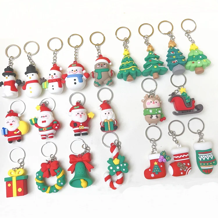 New design bulk Christmas cute rubber 3D plastic keychains wholesale soft PVC keychain