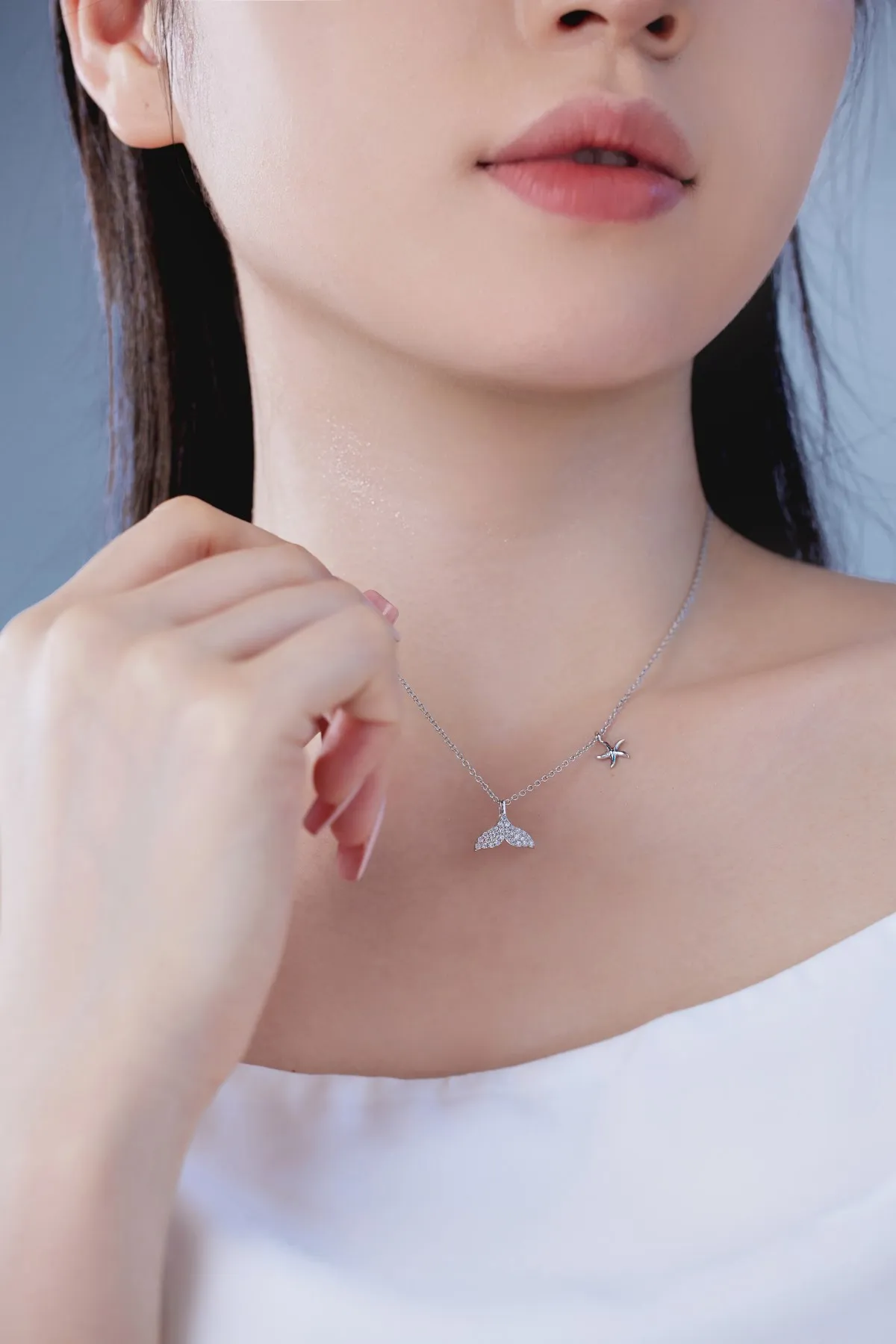 KAKODIY Elegant 18K Gold Plated Jewelry Zirconia Necklace 925 Sterling Silver Star Mermaid Fishtail Charm Pendant Women's Necklace detail 3