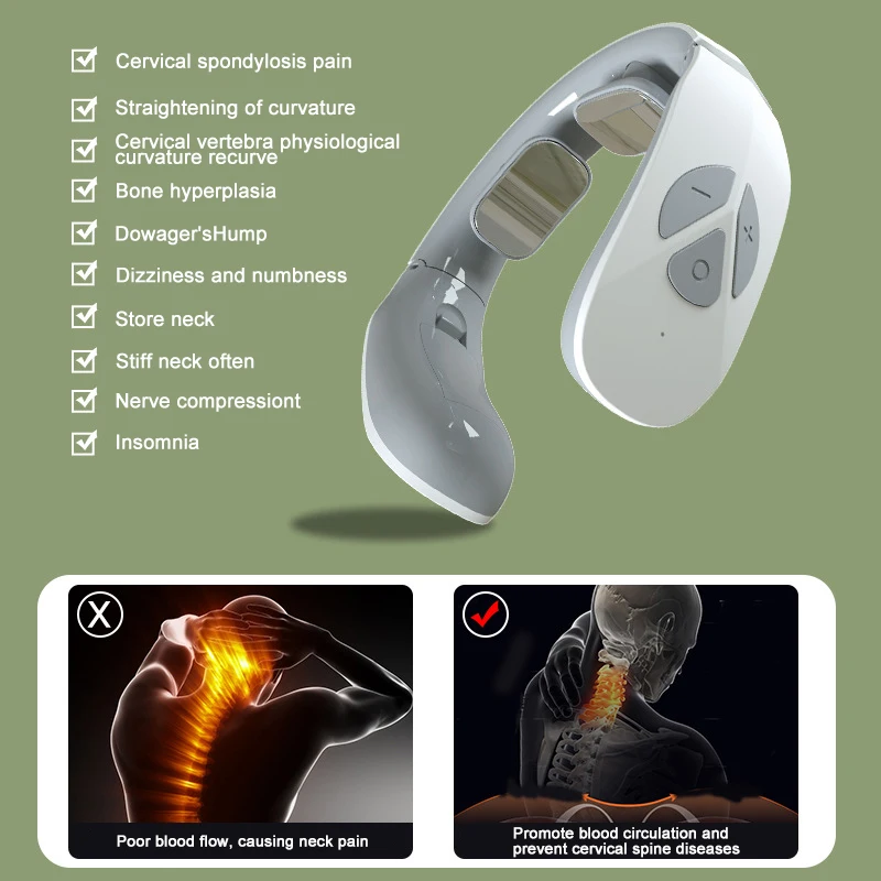 Hot selling electric smart rechargeable U shape wireless portable tens pulse heated neck massager