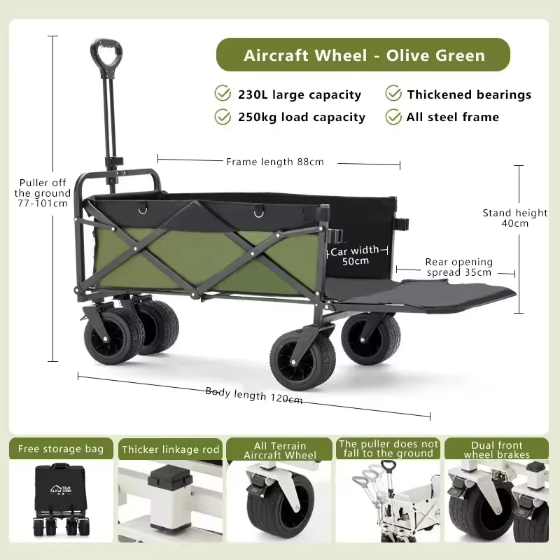 Folding Picnic Cart Camping Wagon with Wheels shopping trolley picnic cart camping wagon