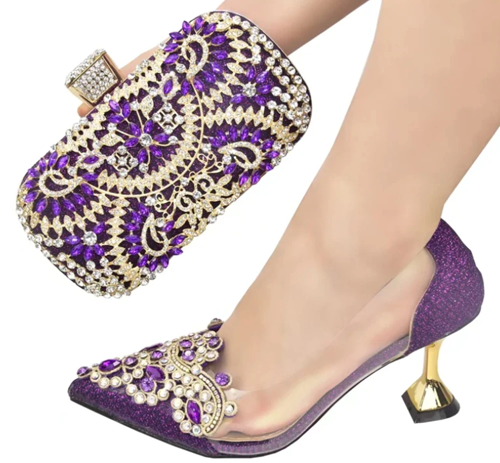 Good Quality Purple Color Shoes And Matching Bags Clutch Set African Shoes And Bag Sandals For Evening Party Alibaba