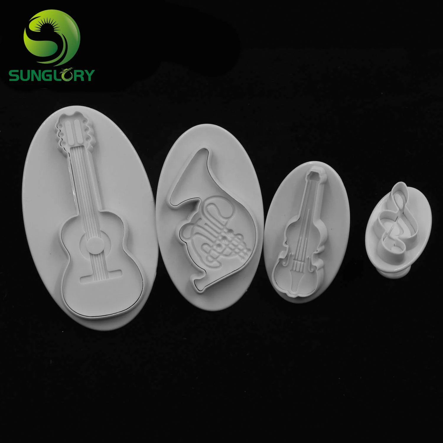 Plastic DIY 4PCS Musical Instruments Plunger Cutter Guitar Violin Fondant Cake Mold Cookie Cutter Cake Decorating Tools Bakeware