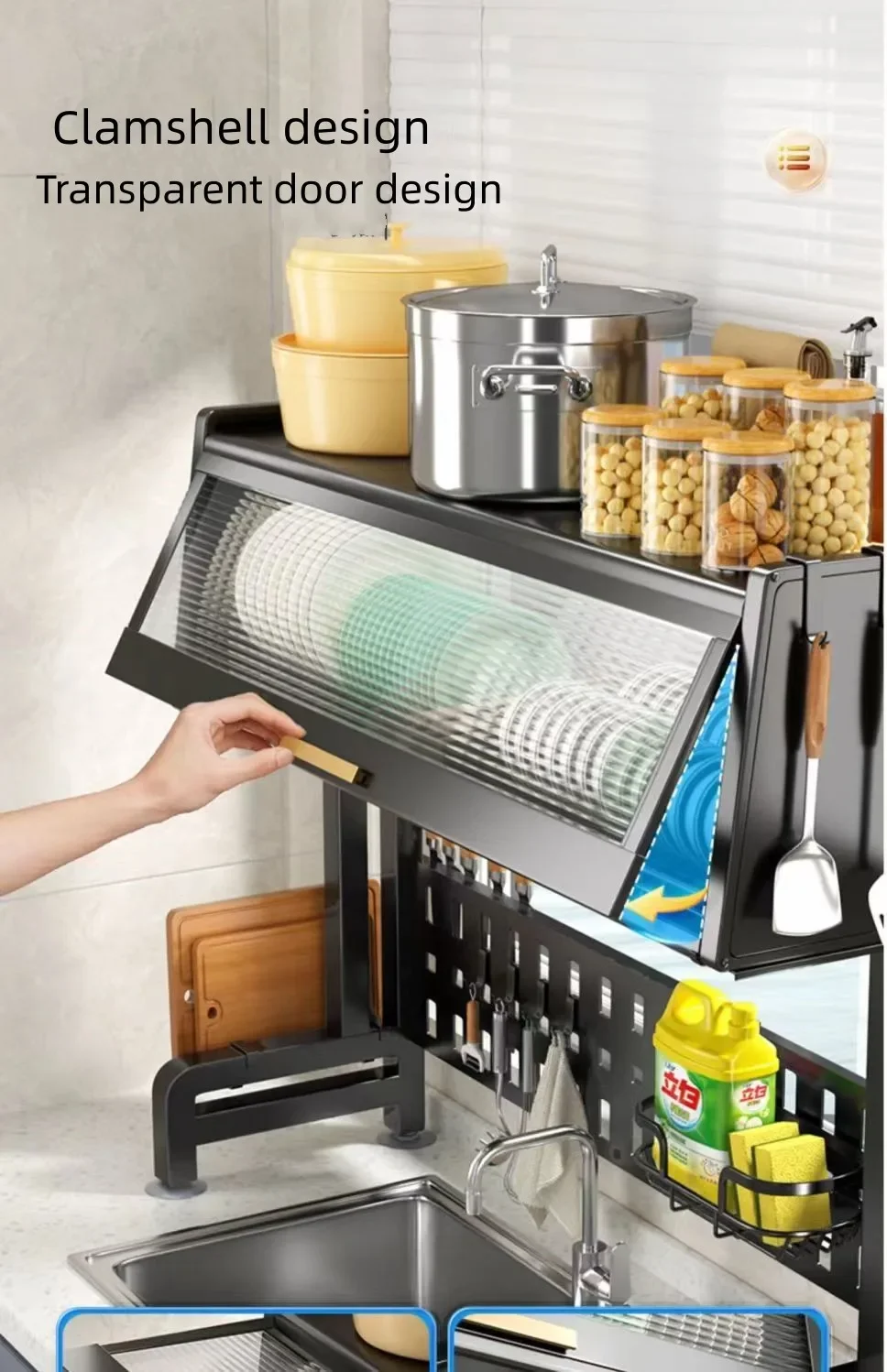 Clean Dish Storage Rack Dish Drainer Drying Rack With Door Countertop Dish Storage Rack for ...