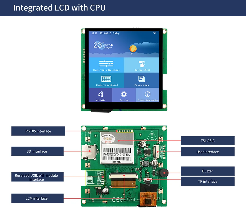 4 Inch Square LCD Display Touch Panel Smart UART Serial TFT  Module 480*480 HMI LCD display software Small tft display