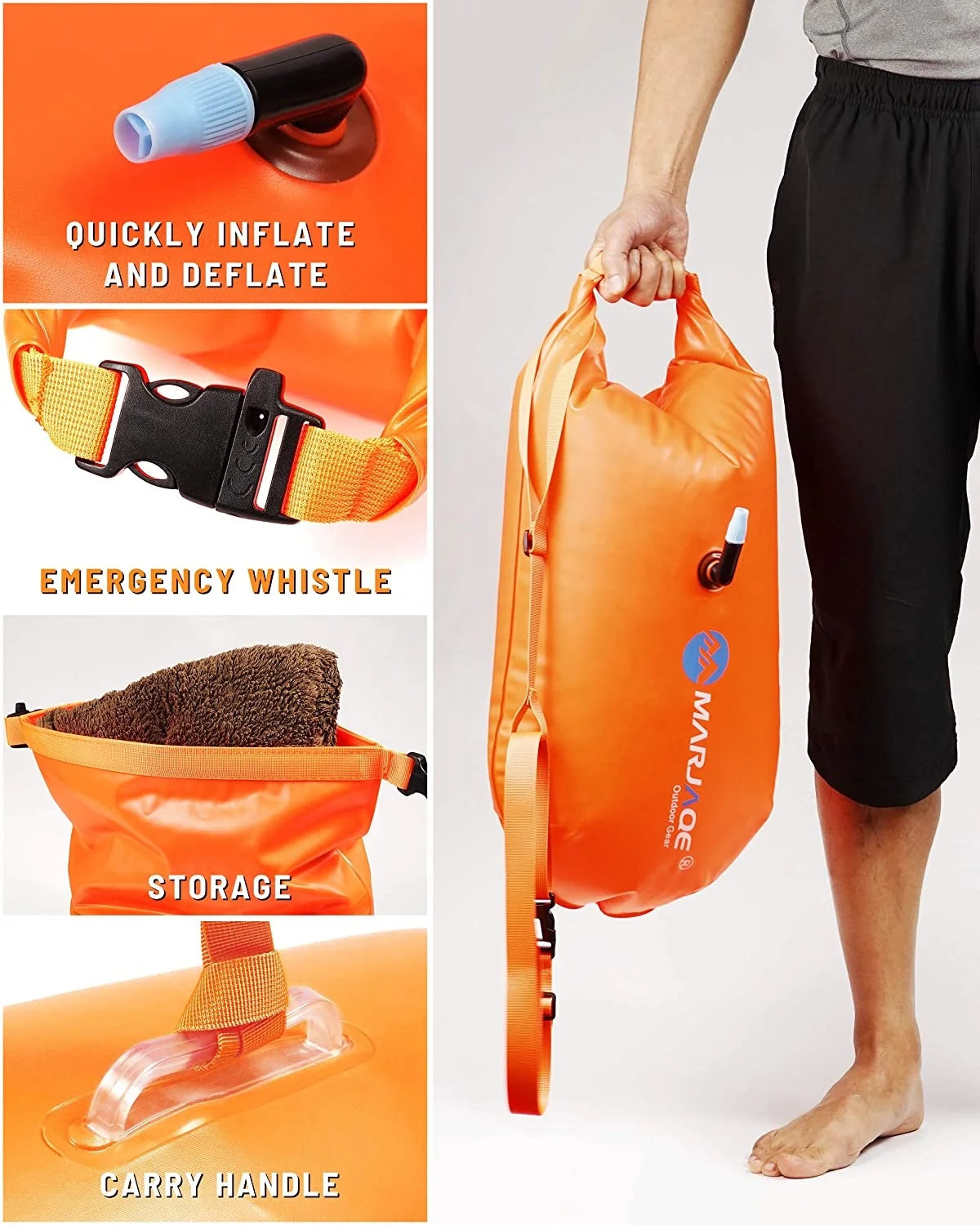 Bouée De Natation Wellxunk – 20L, Gonflable, Sécurité Eau Libre – Ceinture Ajustable, Housse Téléphone Incluse – Orange Vif