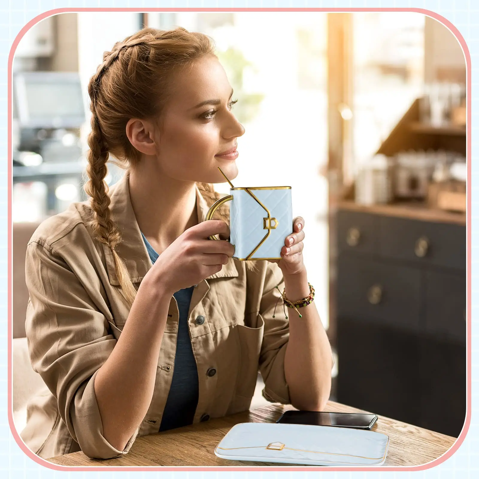 Custom Logo Tea Set Coffee Mug Handbag Shaped Ceramic Tea Cup With Saucer for Latte Cafe Mocha Office