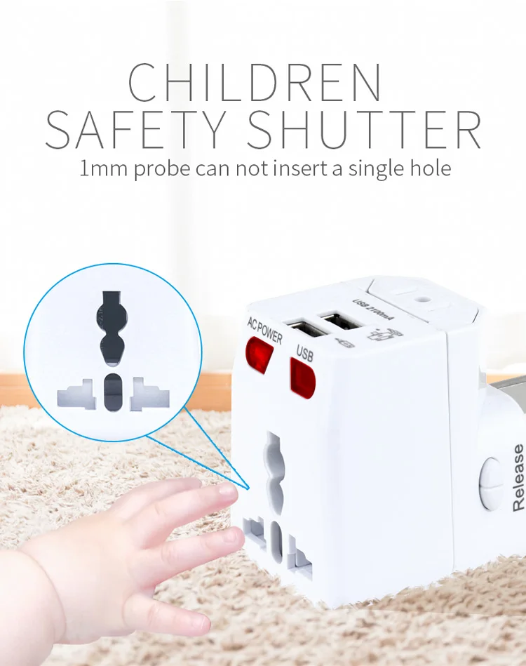 适用于Wonplug国际旅行适配器2 USB电源插头电源插座通用USB电源充电器转换器方便