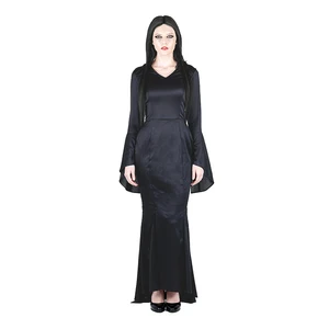 Dream Party Women Adult Morticia Costume Black Satin Gown Bell Sleeve Long Hem Comfortable Breathable High Quality Performance