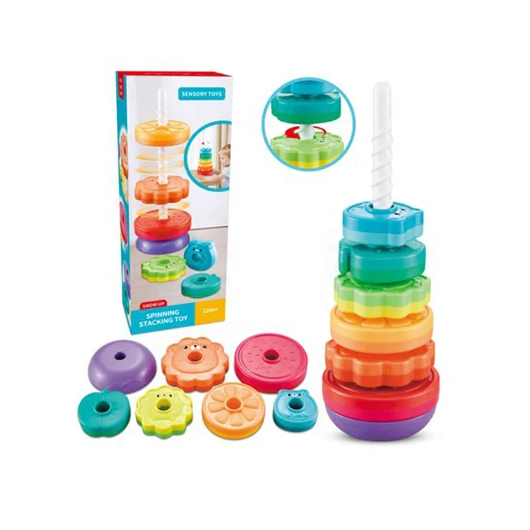 Konig Kids Colorful ABS Plastic Spinning Rainbow Circle Tower Early Learning Toy Unisex for 0-24 Months