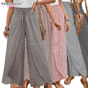 Wholesale Summer Fashionable Casual Pantskirt Floral Thickly Dotted Women Long Pants Side Slit Plus Size Loose Women Trousers