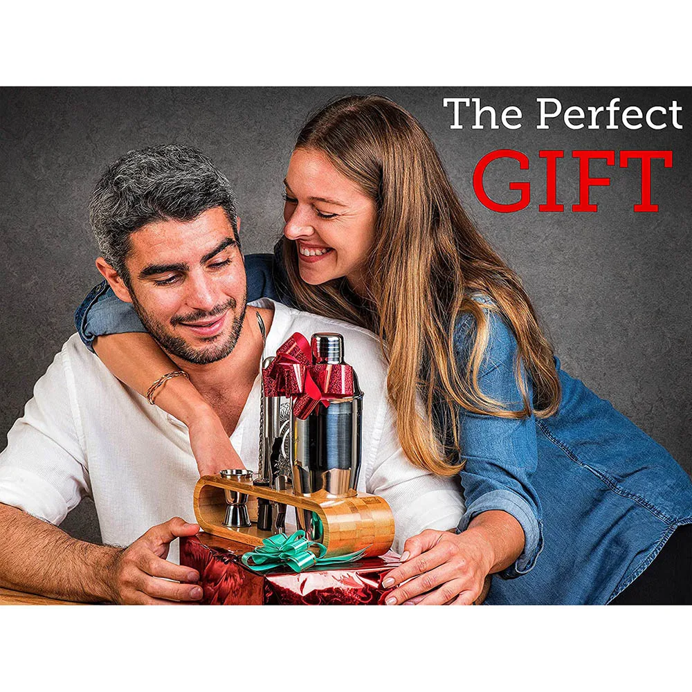 Qzq Professional Barware Tools Wooden Stand Travel Gift Stainless Steel