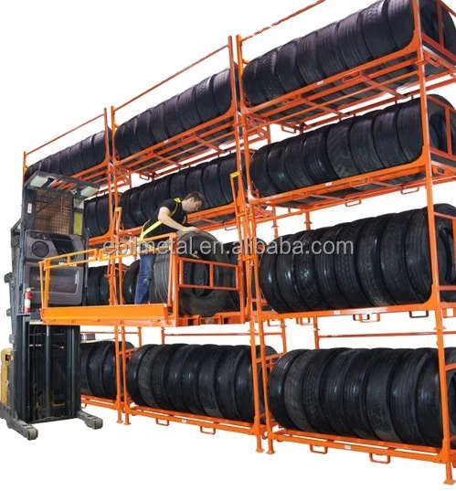 Steel Truck Tyre Stacker Racks 5-Layer VNA Pallet Warehouse Rack with Foldable Tire Posts and Removable Features