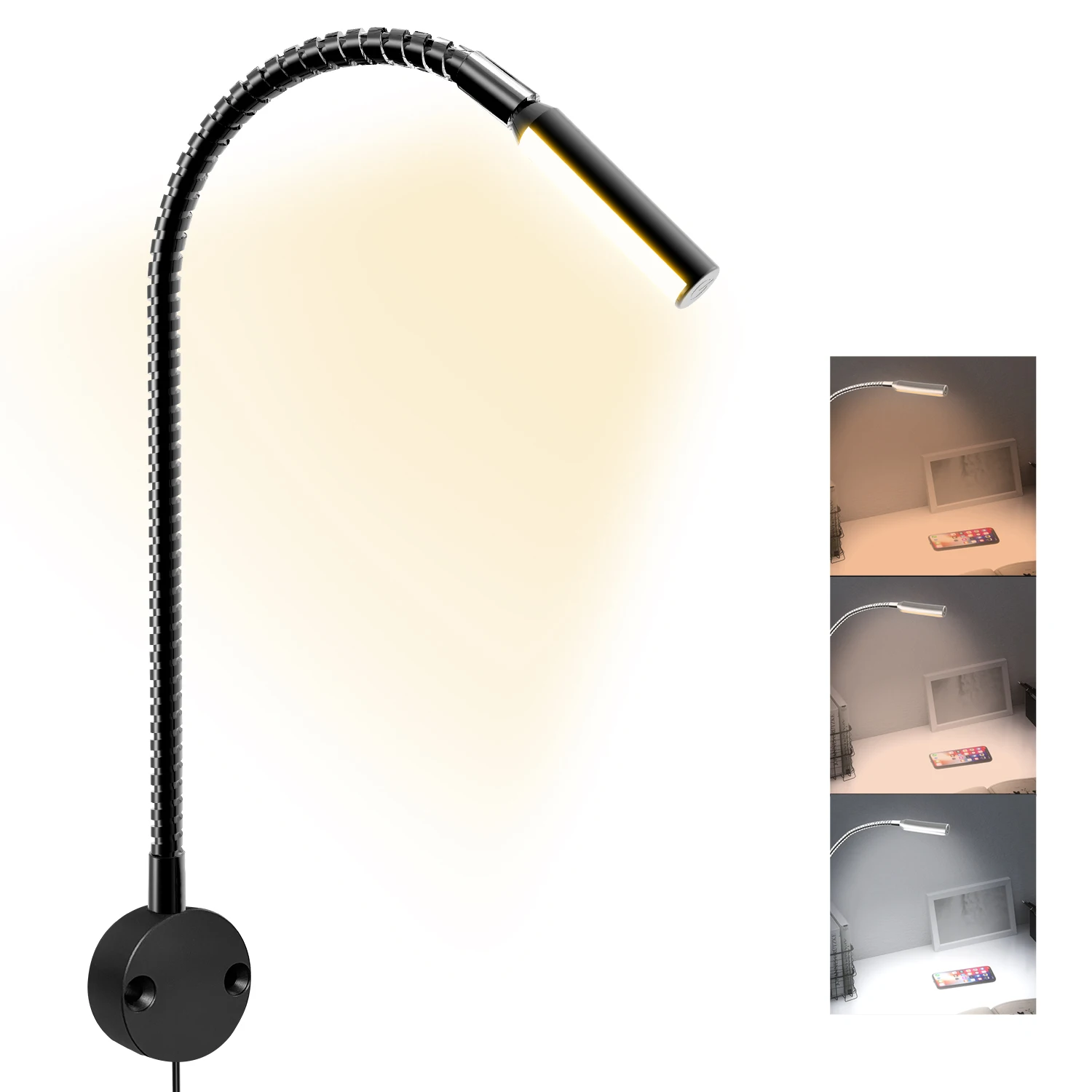 LED Gooseneck Reading Light 12V 24V Book Lamp Cabinet Reading Lamp with Inner Touch Dimmer Sensor Switch