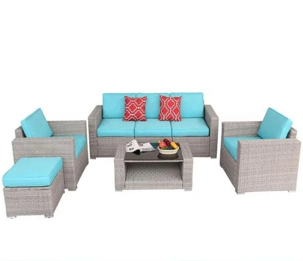 7 PCS Outdoor Rattan Furniture Sofa Wicker Conversation Set Sectional Furniture All Weather Garden Sofa Couches Set