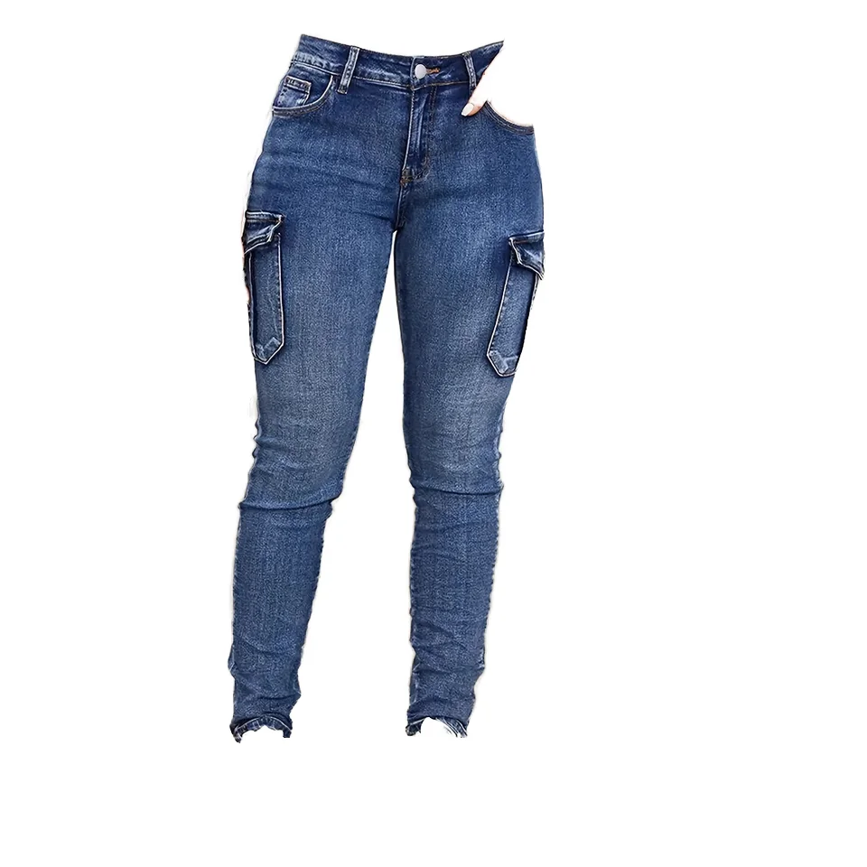 European American Style High-Elastic Mid Waist Denim Jeans Breathable Spandex/Cotton Trendy Slim Workwear Side Pockets Skinny