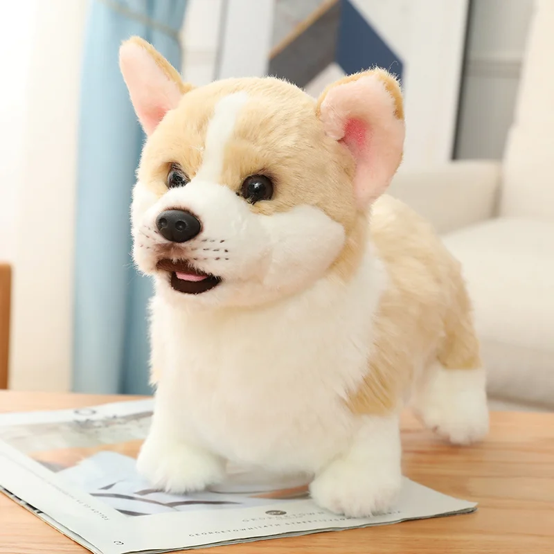 New Sunrise Customizable Lifelike Soft Simulation Plush Dog Series Welsh Corgi Sitting Bulldog Pekingese Golden Retriever