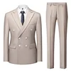 Beige 2 piece trousers set gentleman suit