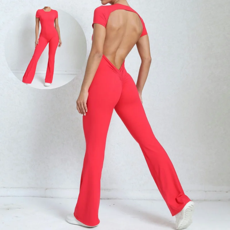 Ladies Breathable Yoga Leggings Bodysuit with flared trousers One Piece Jumpsuit Sport Workout  yoga sets for Woman Activewear