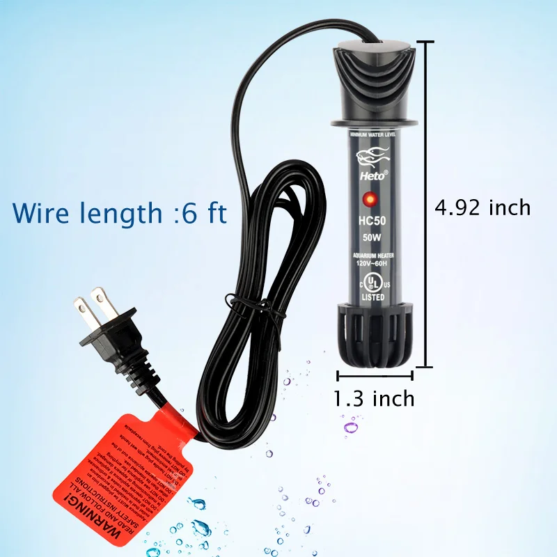 Heto Aquarium Heater,50w Glass Water Fish Tank Heater,Aquarium Heating