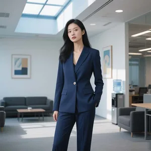 Women's 2-Piece V-neck Suit Pinstripe Blazer Bootcut Dressy Pants Set for Work Office Business Woven Interlining Garment