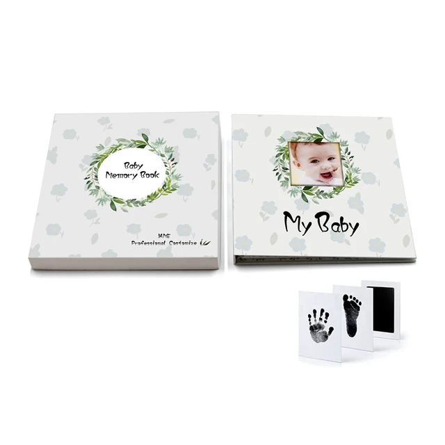 2024 Custom Cover Baby Footprint Milestone Album Journal Custom First Year Baby Memory Book With Box Stickers