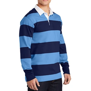 Custom Logo Men's Contrast Stripe Long Sleeve Rugby Polo T-shirt