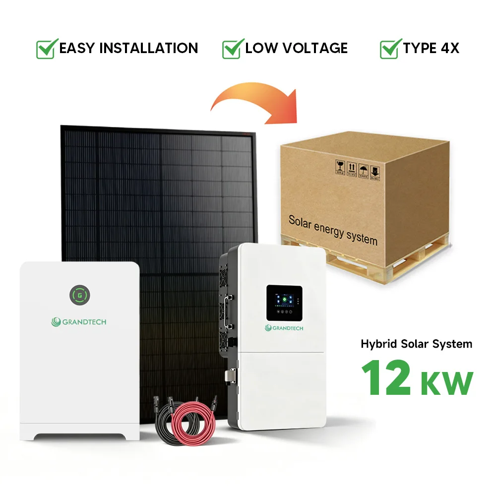 Set Llawn Grandtech Gartref 8kW 10kW 12kW o Gwrthdroi Pŵer Cymysg Allan o'r Rhwyd â Chynaladur Bateri a Phanel System Energi Haul