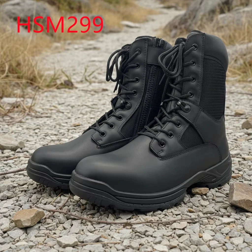 ZYF,Hillside Path Quick Resilience Outsole Black Combat Boots Saudi Arabia Market Popular Marching Boots with Side Zipper HSM299