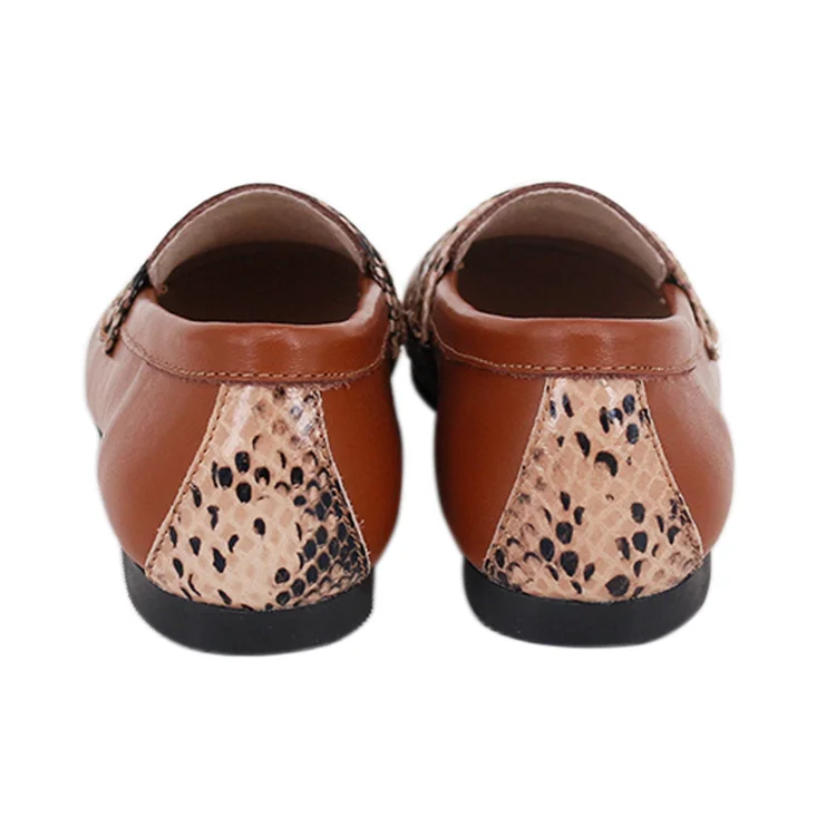 Unisex Snake Texture Leather Shoes High Grain Brown Winter/Spring