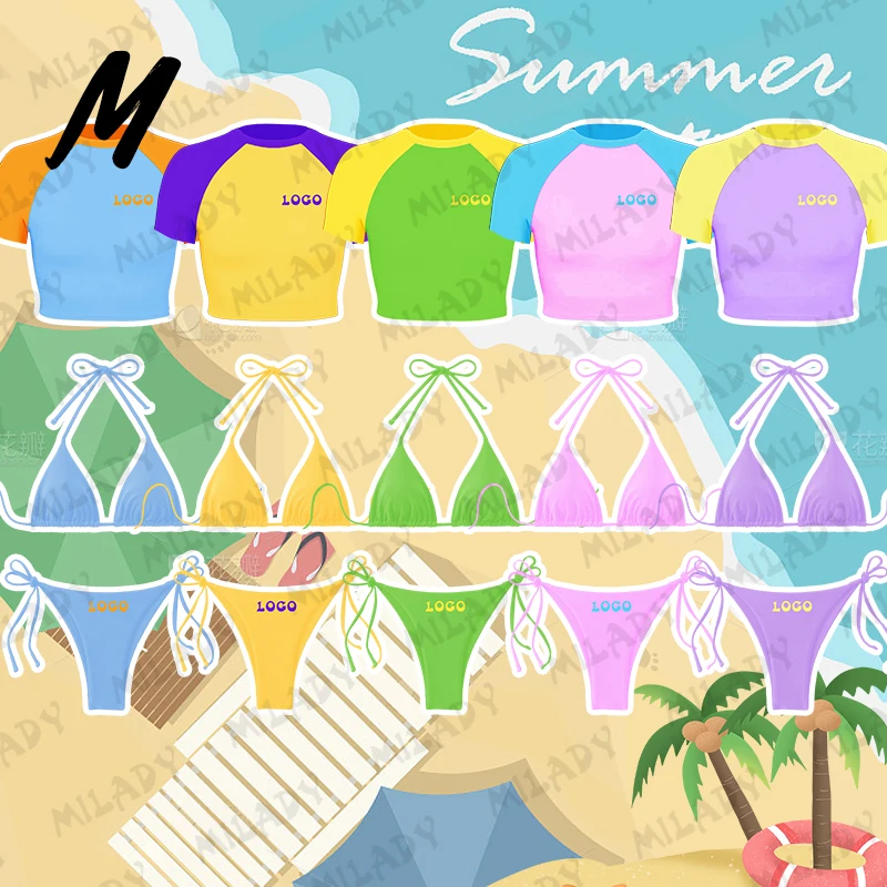 Custom Logo 3 Piece Set Swim Suits Women Swimming Wear Clothes Swimming Costumes Bikinis Beachwear Set Jumpsuit for Ladies