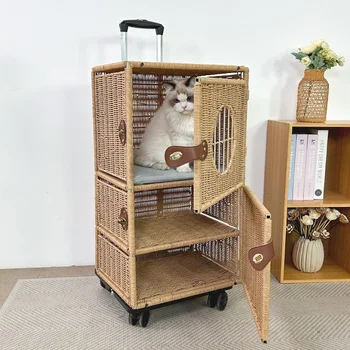 Pomei Yo Shack Luxury Three-Layer Dog Walking Cart Small Dog Backpack Zipper Closure Print Pattern for Puppy/Cats Pet Carriers