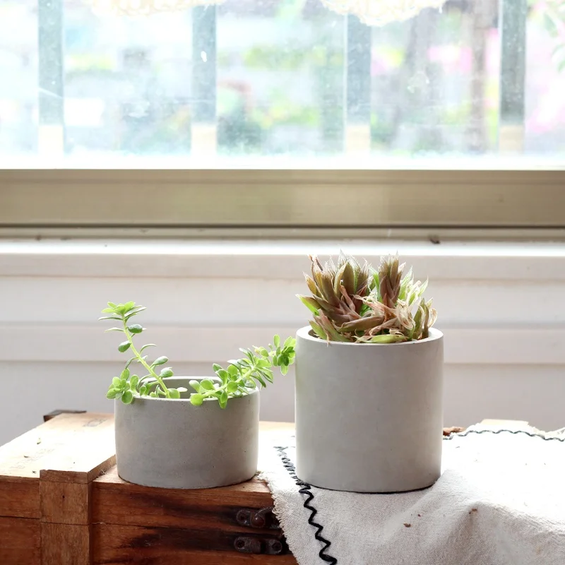 Прямая продажа с фабрики, оптовая продажа, Круглый цементный горшок для растений с дренажным отверстием для домашнего декора