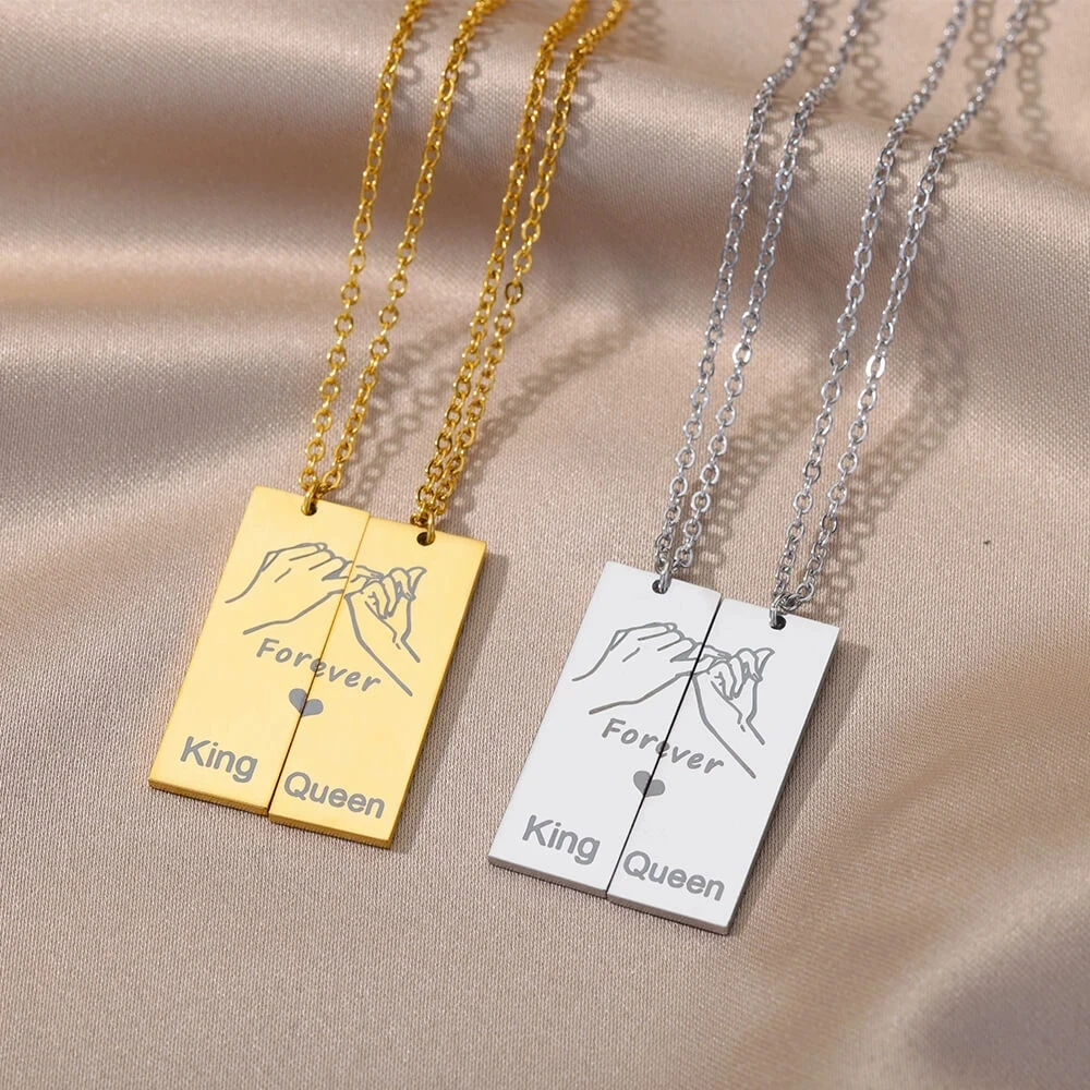 Hip Hop Rock Stainless Steel Couple Necklace Engraved Her King His Queen  Crown Necklaces Gifts For Boyfriend Girlfriend - Necklace - AliExpress