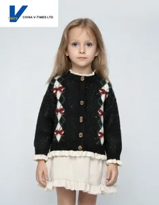 China V-Times 2026 Girls' Casual Cardigan Good-Looking Baby Coat for Spring Autumn Children's Knitted Sweater New Baby Clothing