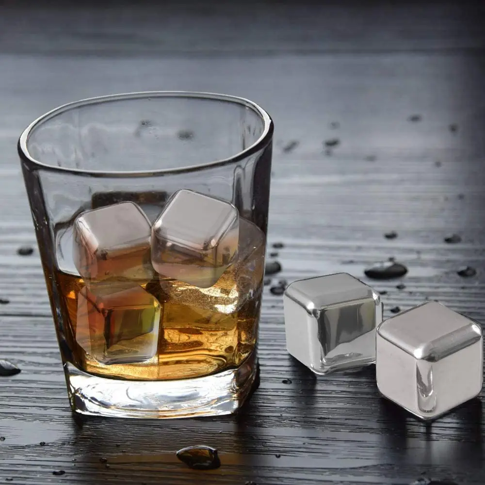 8 Pc Stainless Steel Ice Cubes,Whiskey Stones Whiskey Rocks Reusable Ice Cubes 